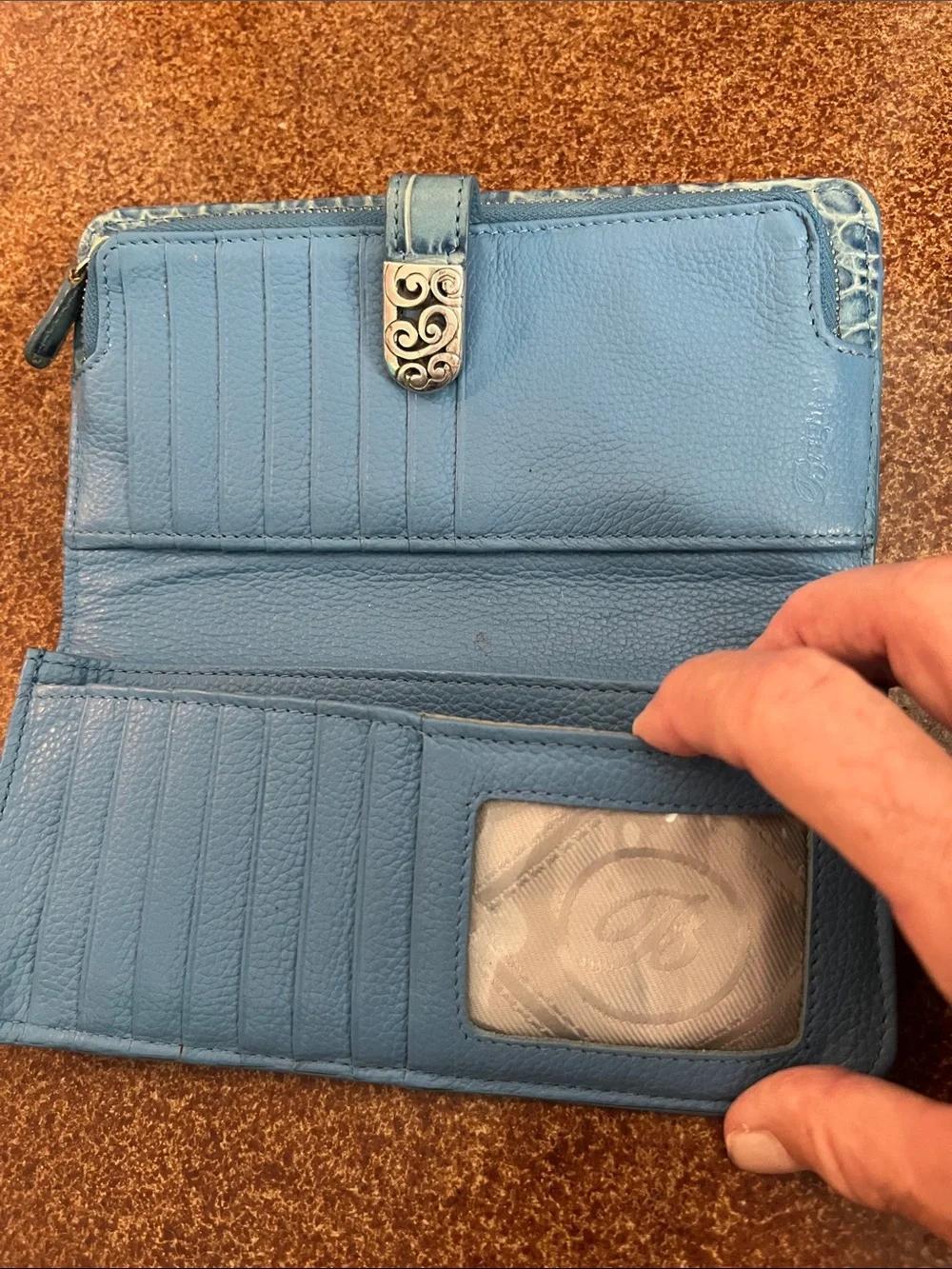 Brighton Blue Croc-Embossed Zip Wallet - Women
